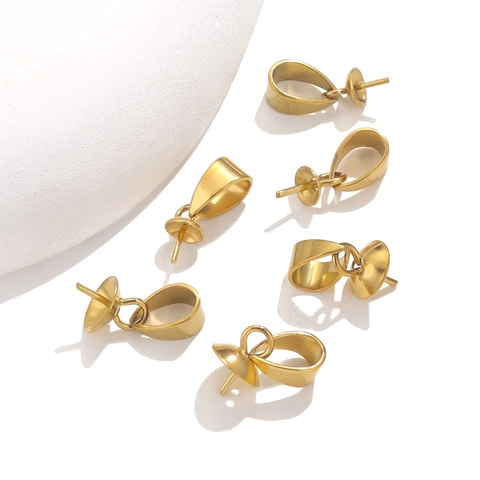Stainless Steel Pinch Bails Jewelry Connectors Gold Silver Plated Artificial Pearl Cup Tray For DIY Necklace Pendant Making Findings