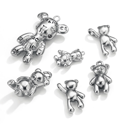 Retro Stainless Steel Bear Pendant Necklace Graffiti PEACE LOVE Letter Teddy Bear Charm Punk DIY Jewelry Men Women Accessory