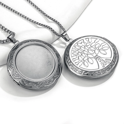 Round Stainless Steel Locket Pendant For Photo DIY Jewelry Making Vintage Religious Tree Of Life Hamsa Saint Benedict Medal