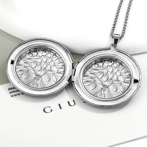 Round Stainless Steel Locket Pendant For Photo DIY Jewelry Making Vintage Religious Tree Of Life Hamsa Saint Benedict Medal