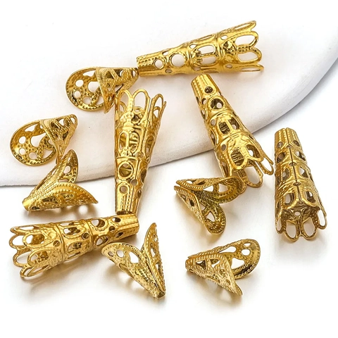 Stainless Steel Hollow Bead Caps Spacer Filigree Flower Cone End Caps For Jewelry Making DIY Necklaces Bracelets Accessories