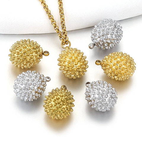 Creative 3D Durian Shape Stainless Steel Pendants DIY Jewelry Making Accessory Sea Urchin Spiky Ball Charm For Necklace