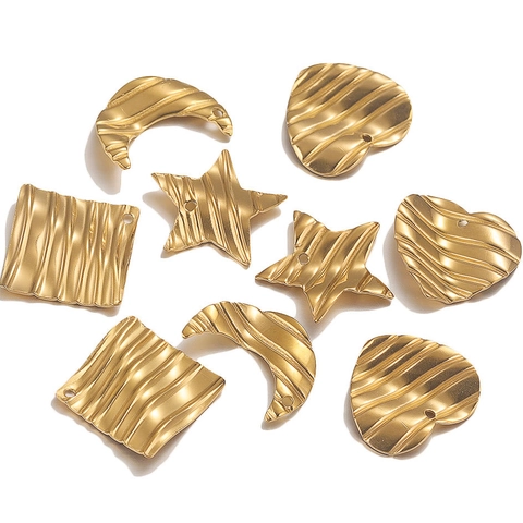 Stainless Steel Geometric Wavy Texture Pendants For DIY Jewelry Making Heart Star Square Triangle Moon Charms