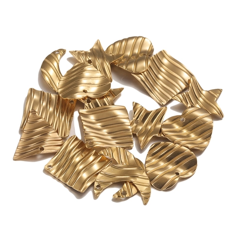 Stainless Steel Geometric Wavy Texture Pendants For DIY Jewelry Making Heart Star Square Triangle Moon Charms