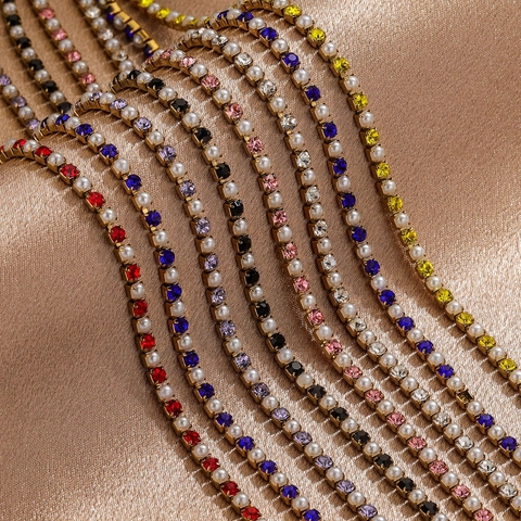 Edelstahl Strass Künstliche Perle Krallenkette Für DIY Schmuckherstellung Hochzeitskleid Bekleidung Zubehör Besatz