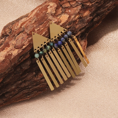 Colgantes Bohemios De Acero Inoxidable Con Diseños Geométricos Triangulares Y Cuentas De Piedra Natural Con Borlas De Barra Joyas