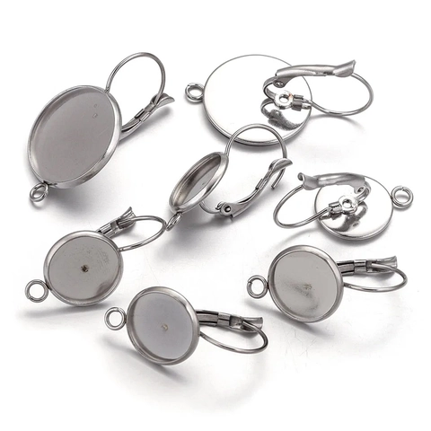 Acier Inoxydable Rond Dormeuse Boucle Oreille Plateaux Lunette Supports Cabochon Pour Bricolage Fabrication Bijoux