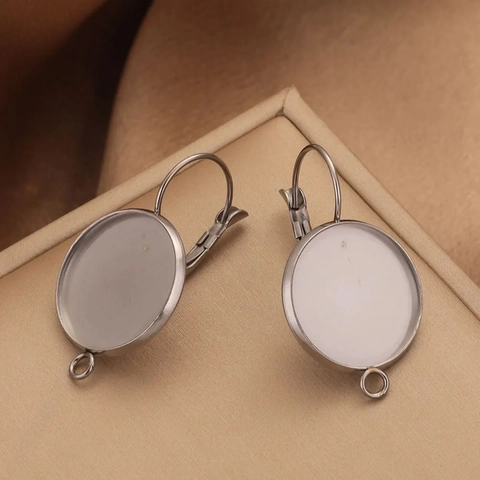 Acier Inoxydable Rond Dormeuse Boucle Oreille Plateaux Lunette Supports Cabochon Pour Bricolage Fabrication Bijoux