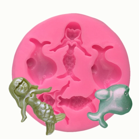 Moule en Silicone Thème Sirène Baleine pour Décoration Gâteau Fondant Savon Fait Main Résine Outils de Cuisson Rond Rose