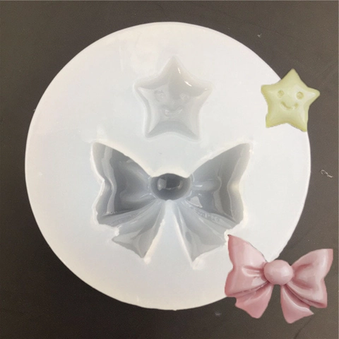 Stern Smiley Und Schleife Silikonform Für DIY Fondant Kuchen Dekoration Backwerkzeug Zucker Handwerk Schokolade Harz Form