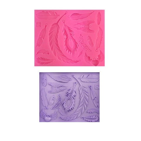 Molde de Silicona con Alas de ángel y Plumas para Decoración de Pasteles Fondant Chocolate DIY Herramienta de Artesanía Rosa