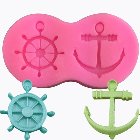 Anchor And Ship Wheel Silicone Fondant Cake Mold Nautical Theme DIY Baking Chocolate Candy Decorating Tool Pink Flexible