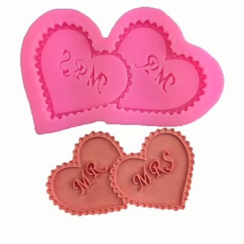 Stampo in Silicone per Fondente a Doppio Cuore MR MRS Lettere Decorazione Torta Strumento da Forno Fai-da-te Rosa