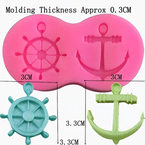 Anchor And Ship Wheel Silicone Fondant Cake Mold Nautical Theme DIY Baking Chocolate Candy Decorating Tool Pink Flexible