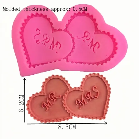 Stampo in Silicone per Fondente a Doppio Cuore MR MRS Lettere Decorazione Torta Strumento da Forno Fai-da-te Rosa