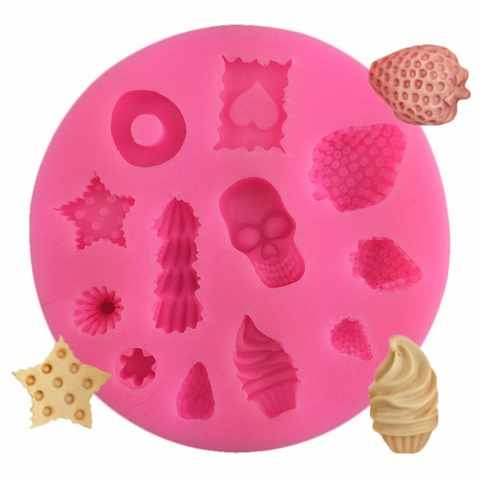 Molde de Silicona con Forma de Fresa Helado Galleta Calavera para Decoración de Pasteles Fondant Chocolate Bricolaje Rosa