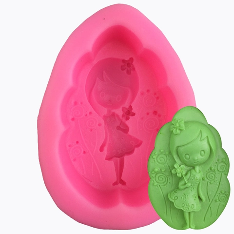 Flexible Sonnenschein Mädchen Silikon Kuchenform Für Handgemachte Seife Fondant DIY Backwerkzeug Mädchen Mit Blumen Relief Design