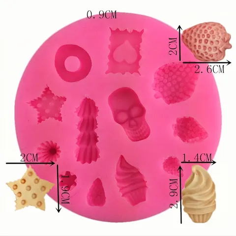 Molde de Silicona con Forma de Fresa Helado Galleta Calavera para Decoración de Pasteles Fondant Chocolate Bricolaje Rosa
