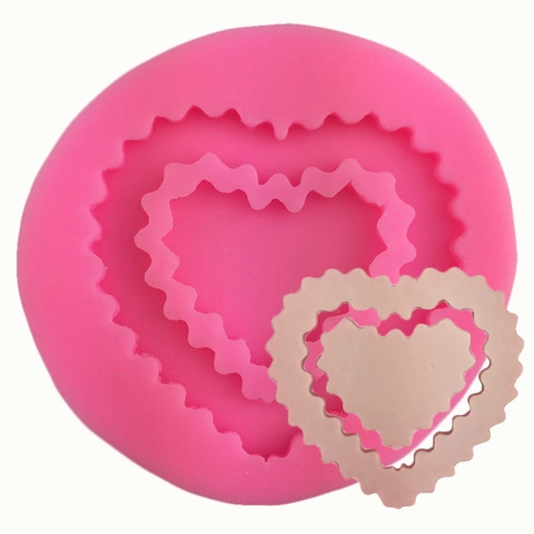 Silikon Herz Kuchenform Doppellagiges Wellendesign Fondant Werkzeug Rosa Handgemachte Seife Kerze Harz Handwerk Backform