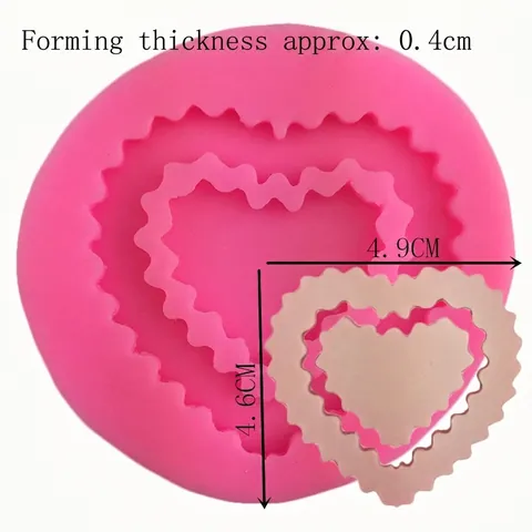 Silikon Herz Kuchenform Doppellagiges Wellendesign Fondant Werkzeug Rosa Handgemachte Seife Kerze Harz Handwerk Backform