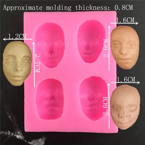 Pink Silicone Human Face Mold Four Cavity Face Shape Fondant Cake Decorating Tools DIY Handmade Craft Clay Soap Making Mold