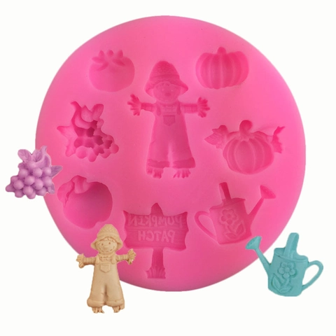 Scarecrow Pumpkin Grapes Silicone Mold DIY Fondant Cake Mold For Baking Harvest Autumn Theme Kitchen Tool DIY Craft Mold