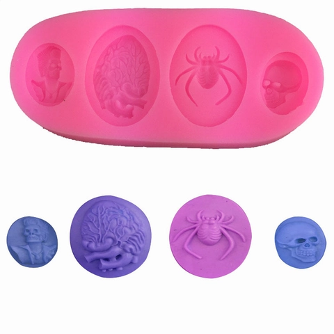Gothische Halloween Siliconen Fondant Bakvorm Schedel Hersenen Spin Vorm DIY Bakgereedschap Voor Keuken Zeep Hars