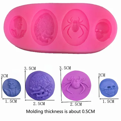 Gothische Halloween Siliconen Fondant Bakvorm Schedel Hersenen Spin Vorm DIY Bakgereedschap Voor Keuken Zeep Hars