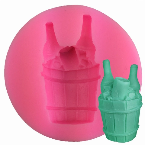 Stampo in Silicone a Forma di Secchiello per il Ghiaccio e Bottiglia di Vino per Torta Fondente Cioccolato Sapone 3D Rilievo