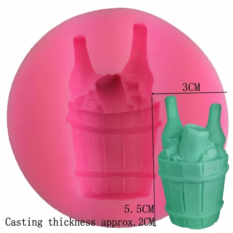 Stampo in Silicone a Forma di Secchiello per il Ghiaccio e Bottiglia di Vino per Torta Fondente Cioccolato Sapone 3D Rilievo