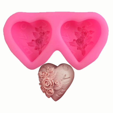 Stampo in Silicone per Fondente a Doppio Cuore Rose LOVE Decorazione per Torta Romantica a Forma di Cuore Strumento per Pasticceria