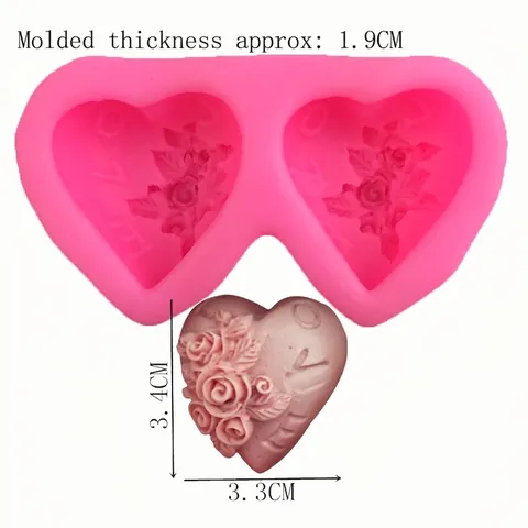 Stampo in Silicone per Fondente a Doppio Cuore Rose LOVE Decorazione per Torta Romantica a Forma di Cuore Strumento per Pasticceria