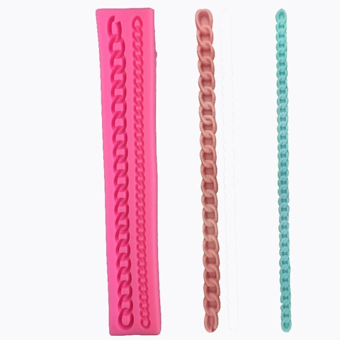 Molde de Silicona para Bordes de Pasteles Doble Cadena Textura Tejida Herramienta Decoración Fondant para Hornear Chocolate Rosa