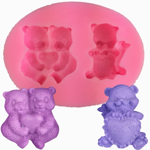 3D Heart Bear Silicone Mold DIY Fondant Cake Baking Tool Pink Bear Shape Handmade Soap Candle Plaster Resin Mold