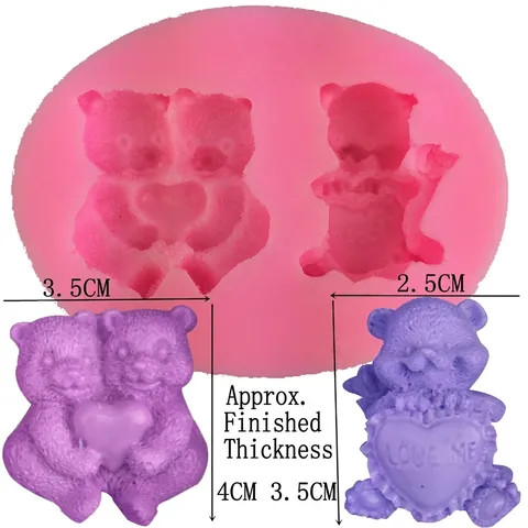 3D Heart Bear Silicone Mold DIY Fondant Cake Baking Tool Pink Bear Shape Handmade Soap Candle Plaster Resin Mold