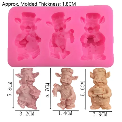 Cartoon Schweinekoch Silikon Fondant Kuchenform Rosa 3-Loch DIY Backwerkzeug Für Schokolade Süßigkeiten Seife Ton Dessert Dekor