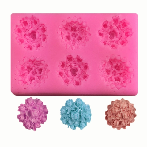 6-Cavity Rose Flower Silicone Mold For Fondant Cake Decoration Baking Tool DIY Handmade Soap Chocolate Sugarcraft Pink Mold