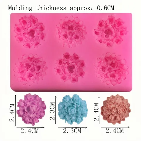 6-Cavity Rose Flower Silicone Mold For Fondant Cake Decoration Baking Tool DIY Handmade Soap Chocolate Sugarcraft Pink Mold