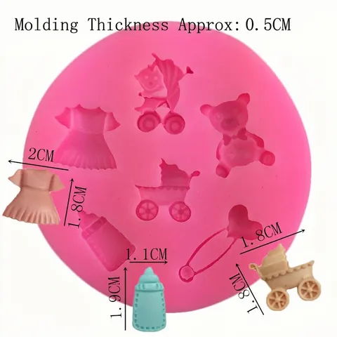 Molde de Silicona para Fondant Tema Bebé Rosa Formas de Cochecito Biberón Oso de Peluche Decoración de Pasteles Repostería