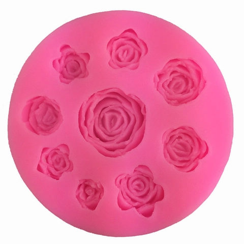 Rose Flower Silicone Mold 9 Cavity Round Pink Floral Fondant Cake Decorating Tool For DIY Chocolate Soap Candle Handmade Baking Mold