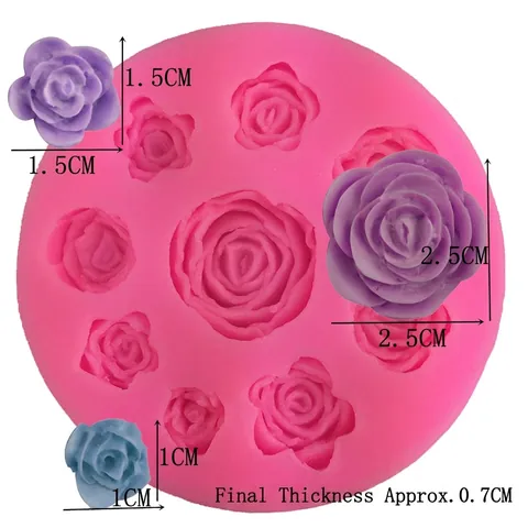 Rose Flower Silicone Mold 9 Cavity Round Pink Floral Fondant Cake Decorating Tool For DIY Chocolate Soap Candle Handmade Baking Mold