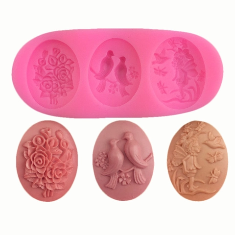 Molde de Silicona para Pastel de Fondant Rosa Pájaro Ángel Herramienta de Repostería DIY Estilo Europeo Relieve