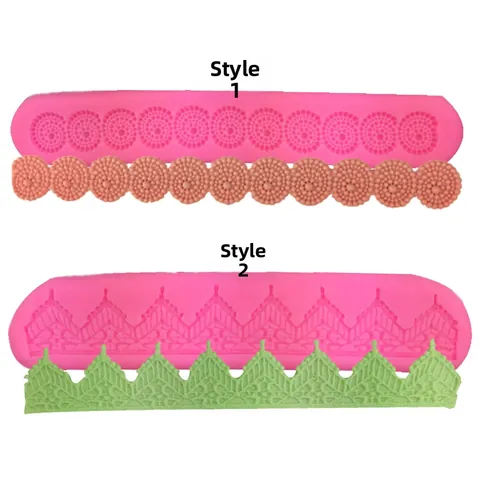 Silicone Cake Border Lace Mold Fondant Embossed Texture Baking Tool Pink Border Relief Mold For Cake Decoration DIY Pastry Tools