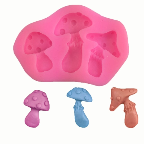 3-Loch Pilz Silikonform Für Fondant Tortendekoration Sugarcraft Schokolade Süßigkeiten Ton Harz Handgemacht DIY Backwerkzeug Rosa