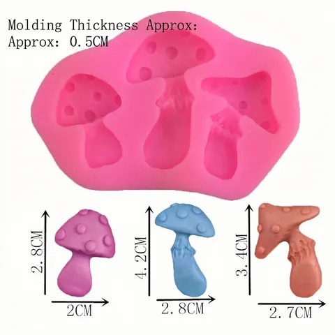 3-Loch Pilz Silikonform Für Fondant Tortendekoration Sugarcraft Schokolade Süßigkeiten Ton Harz Handgemacht DIY Backwerkzeug Rosa