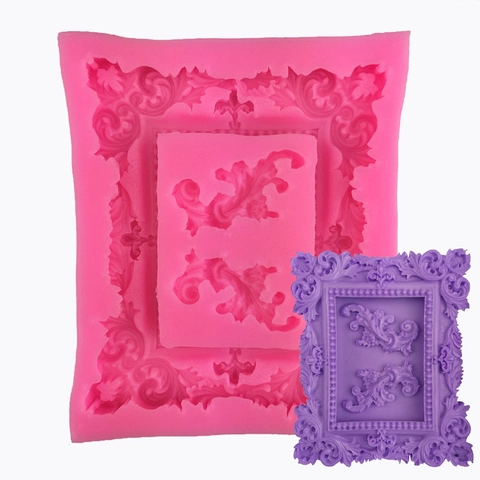 Barock Bilderrahmen Silikonform Fondant Kuchendekoration Werkzeug Relief Schokolade DIY Bastel Backform