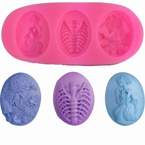 Molde de Silicona para Fondant de Niña Calavera Gótica Relieve de Esqueleto Herramientas de Decoración de Pasteles DIY Halloween