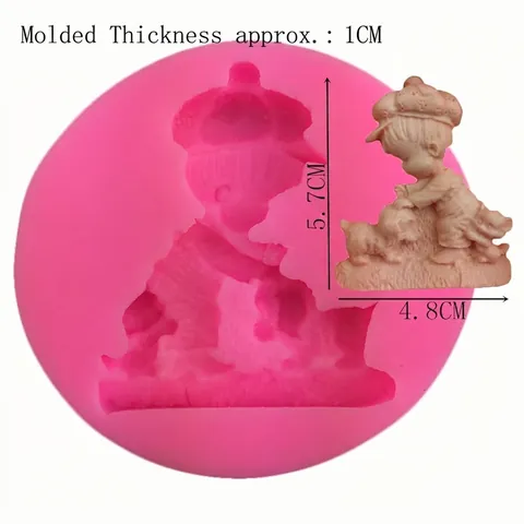 Molde de Silicona para Fondant Niño y Perro Redondo Rosa Herramienta de Repostería DIY Decoración de Pasteles Jabón Artesanal