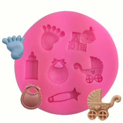 Baby Thema Siliconen Fondant Vorm Cirkelvormig Roze 3D Reliëf Taart Decoratie Tool Voor Chocolade Bakken DIY