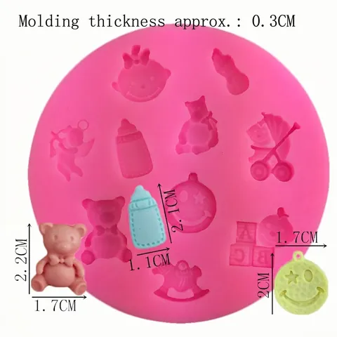 Molde de Silicona para Pasteles Fondant Baby Shower Oso Biberón Cochecito Formas DIY Herramienta de Horneado Chocolate Caramelo